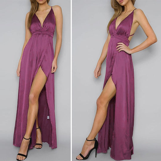 Heidi-Mode | V-Ausschnitt Rückenfreies Spalt Lange Partykleid