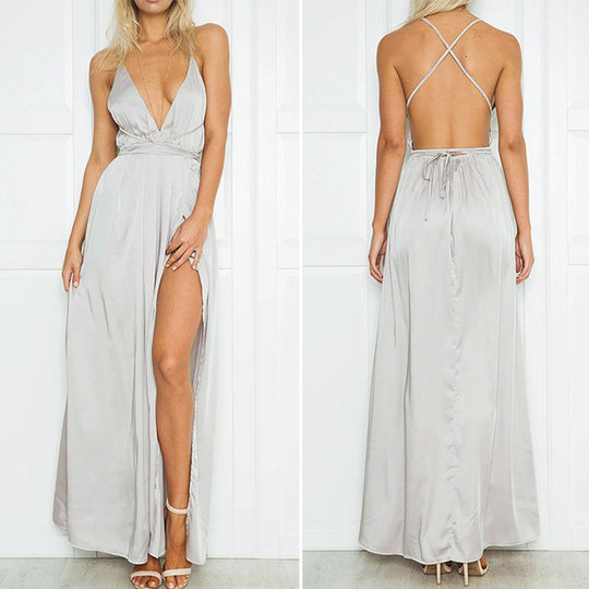 Heidi-Mode | V-Ausschnitt Rückenes Kleid Lange Party Kleid