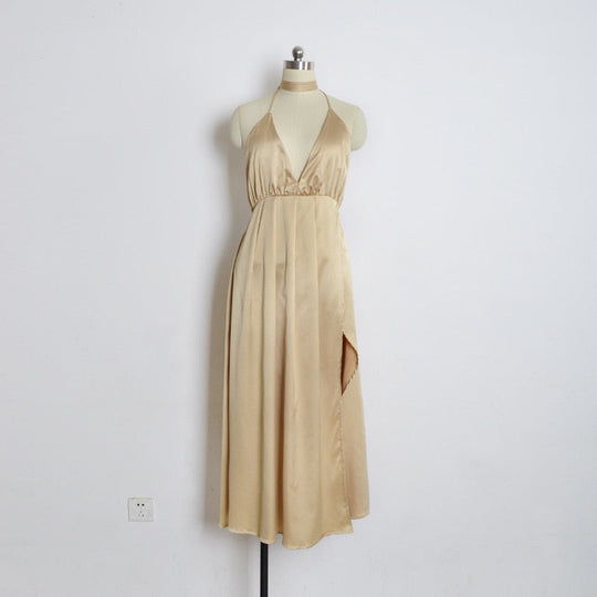 Heidi-Mode | V-Ausschnitt Rückenfreies Spalt Lange Partykleid