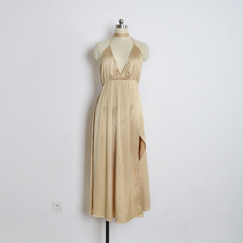 Heidi-Mode | V-Ausschnitt Rückenes Kleid Lange Party Kleid