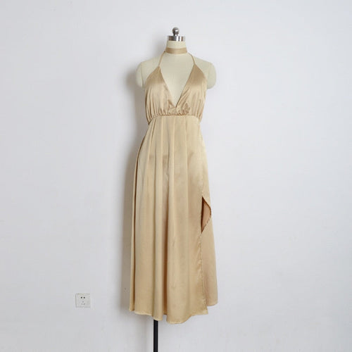 Heidi-Mode | V-Ausschnitt Rückenes Kleid Lange Party Kleid