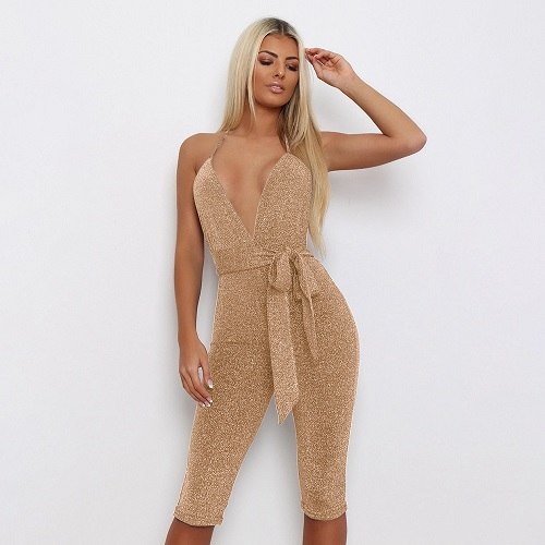 Heidi-Mode | Sparkle Deep V-Neck Ärmeloses Overall