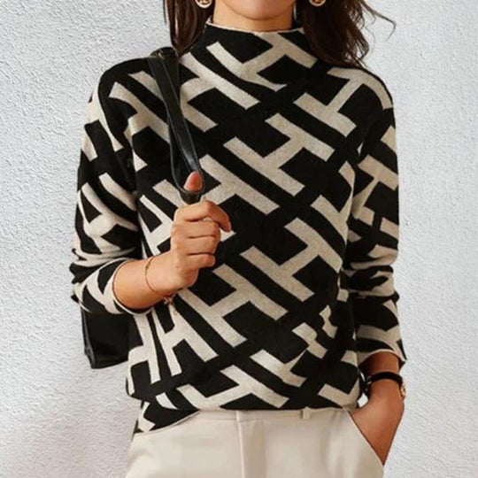 Rollkragenpullover mit geometrischem Muster und gerippten Bündchen