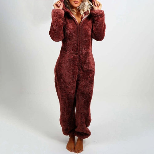 Heidi-Mode - Stylische Winter Overall Pyjama mit Kapuze für Frauen