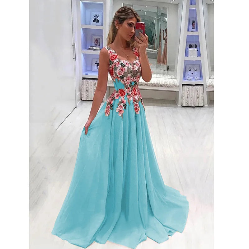 Heidi-Mode | Maxi Kleid mit Blumenstickerei