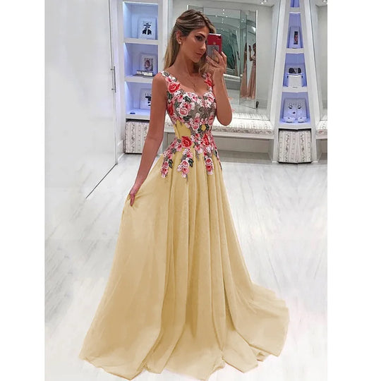 Heidi-Mode | Maxi Kleid mit Blumenstickerei