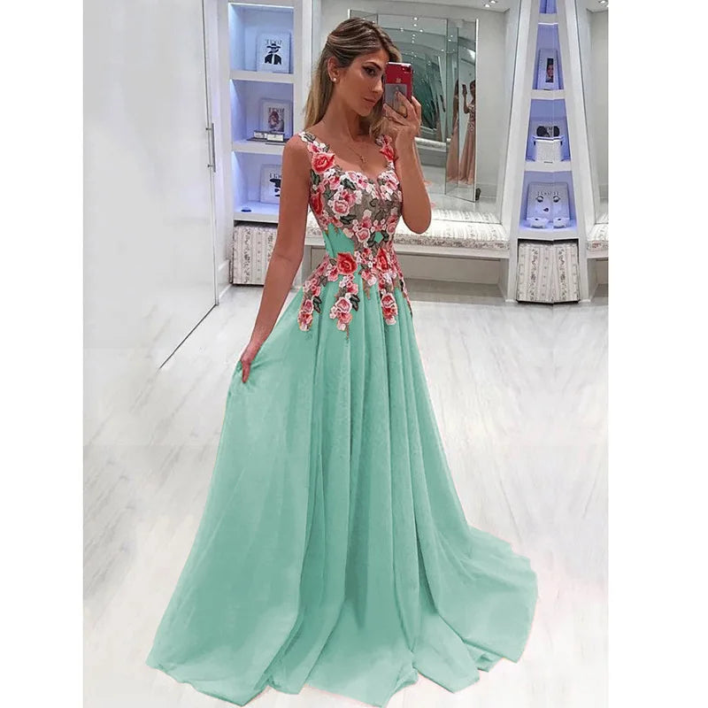 Heidi-Mode | Maxi Kleid mit Blumenstickerei