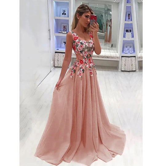 Heidi-Mode | Maxi Kleid mit Blumenstickerei