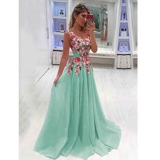 Heidi-Mode | Maxi Kleid mit Blumenstickerei