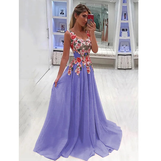 Heidi-Mode | Maxi Kleid mit Blumenstickerei