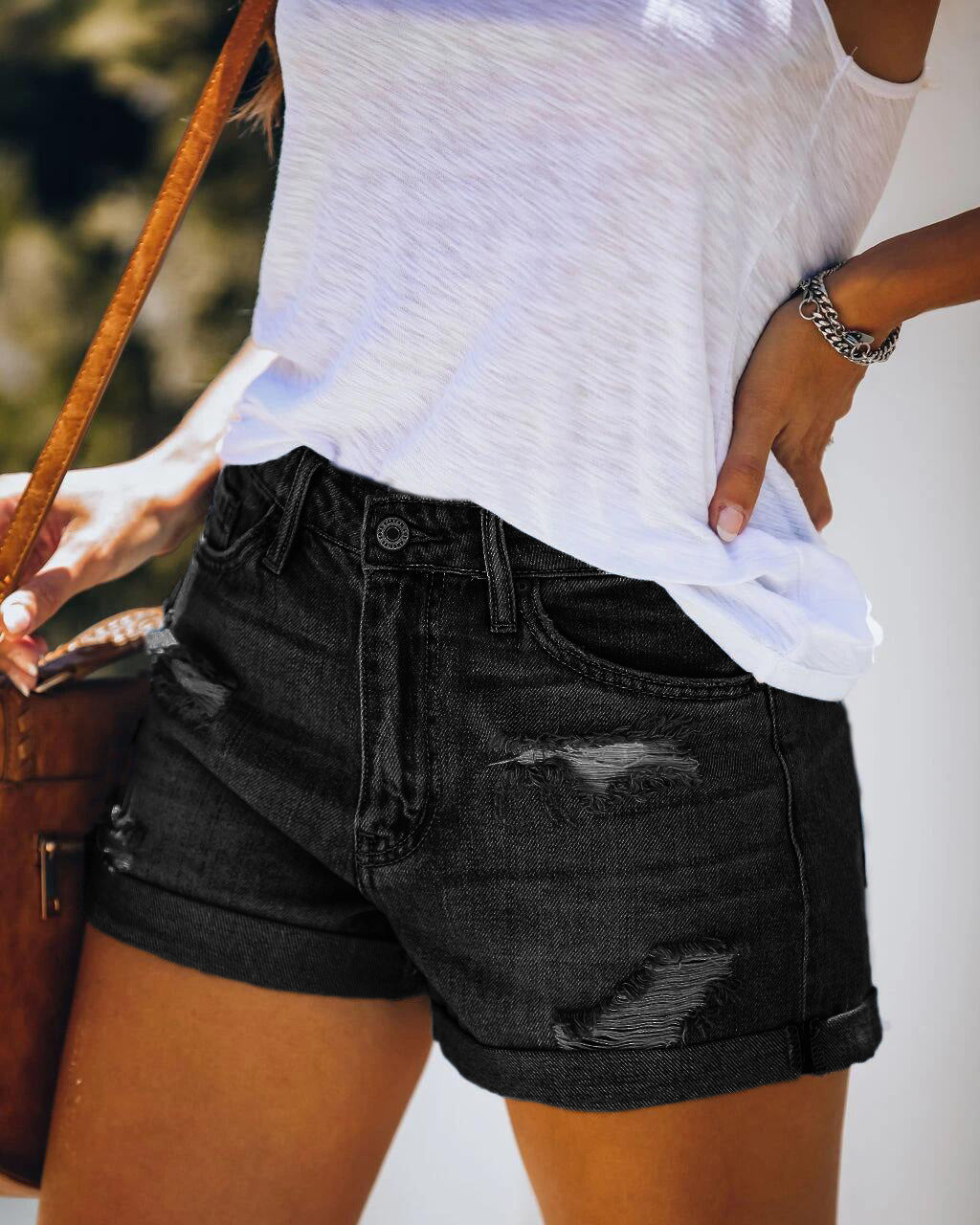 Heidi-Mode | Beinabschluss Ripped Jeans Shorts