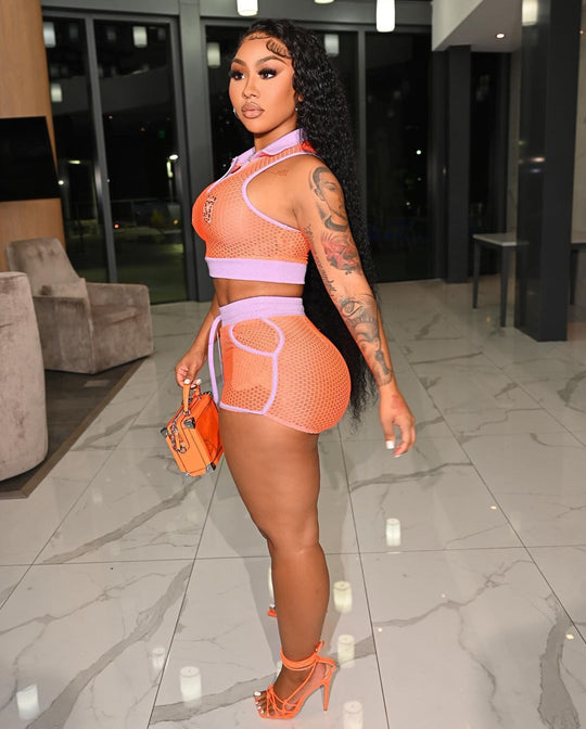 Heidi-Mode | Neon Fischernetz Crop Top & Shorts