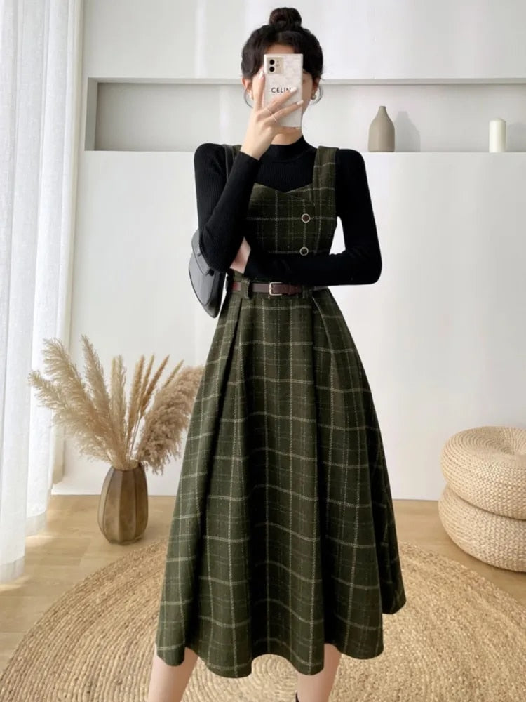 Heidi-Mode - Frauen Stilvolles Vintage-Kariertes Kleid
