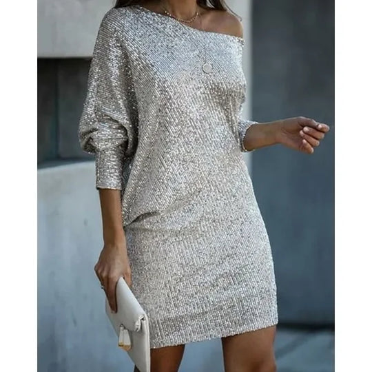 Heidi-Mode | Blote Schultern Pailletten Mini Kleid