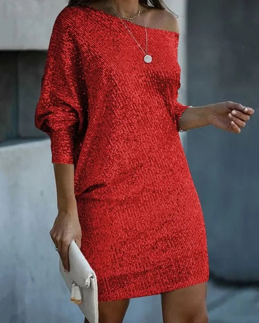 Heidi-Mode | Blote Schultern Pailletten Mini Kleid