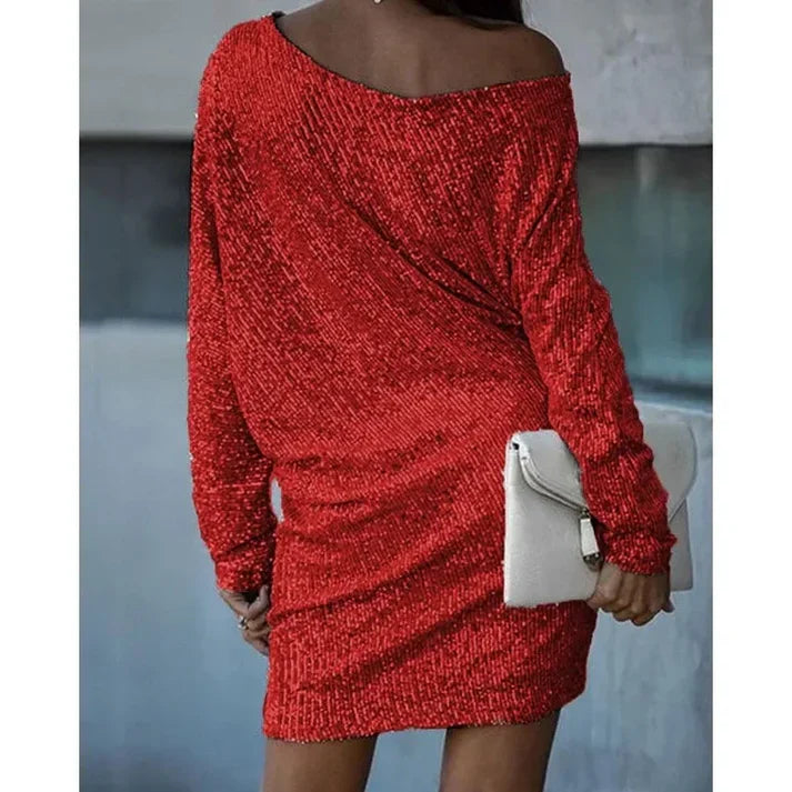 Heidi-Mode | Blote Schultern Pailletten Mini Kleid