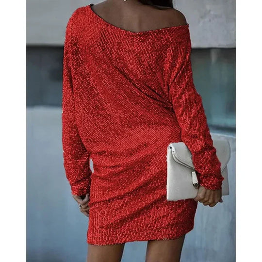 Heidi-Mode | Blote Schultern Pailletten Mini Kleid