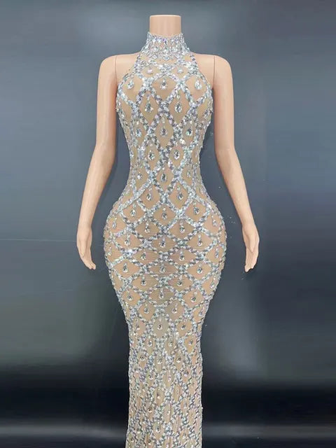 Pailletten Kristall Maxikleid Rosa