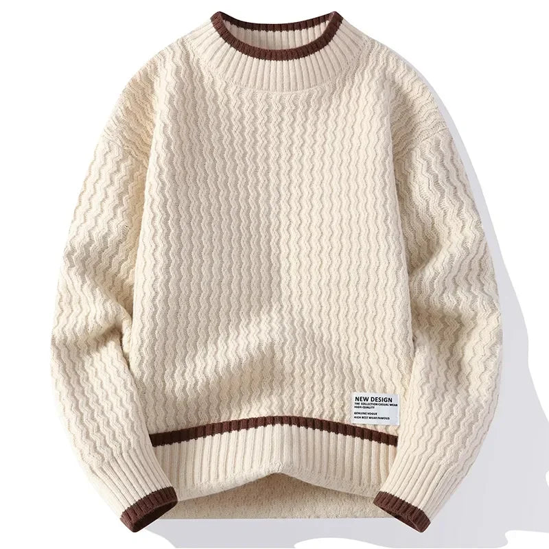 Heidi-Mode Gerippter Strickpullover für Herren mit Rundhalsausschnitt