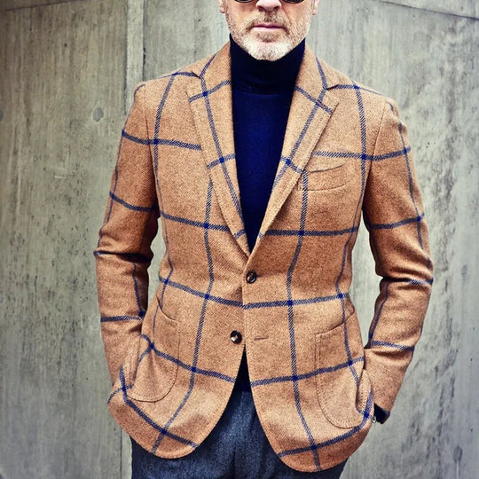 Heidi-Mode - Klassischer Herbst Karierter Tweed Retro Blazer für Herren