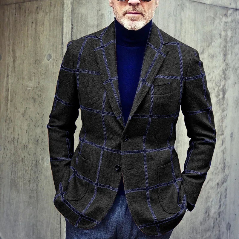 Heidi-Mode - Klassischer Herbst Karierter Tweed Retro Blazer für Herren