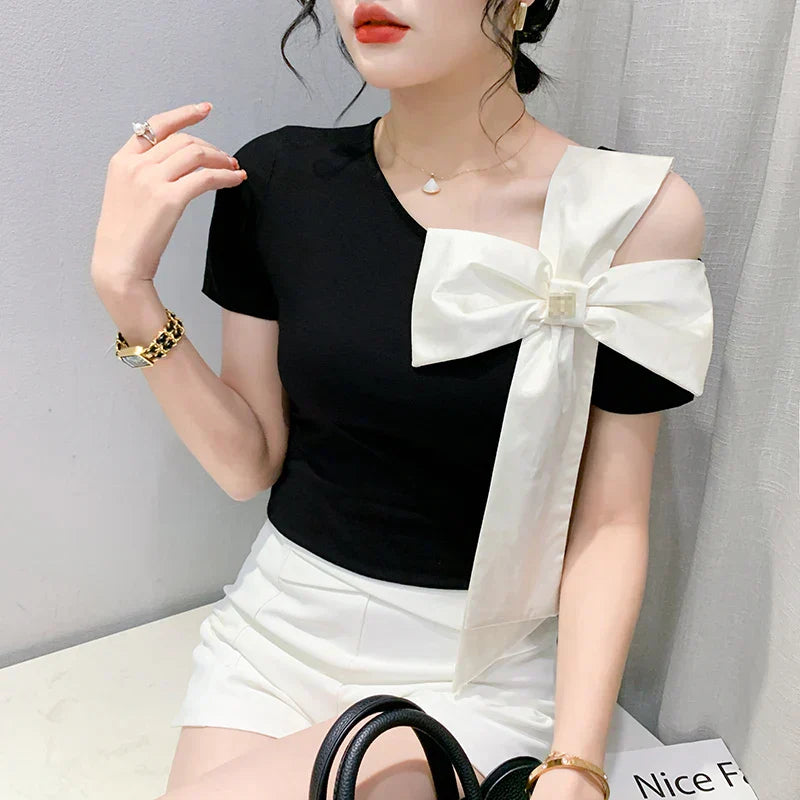 T-shirt in Koreaanse stijl met grote strik