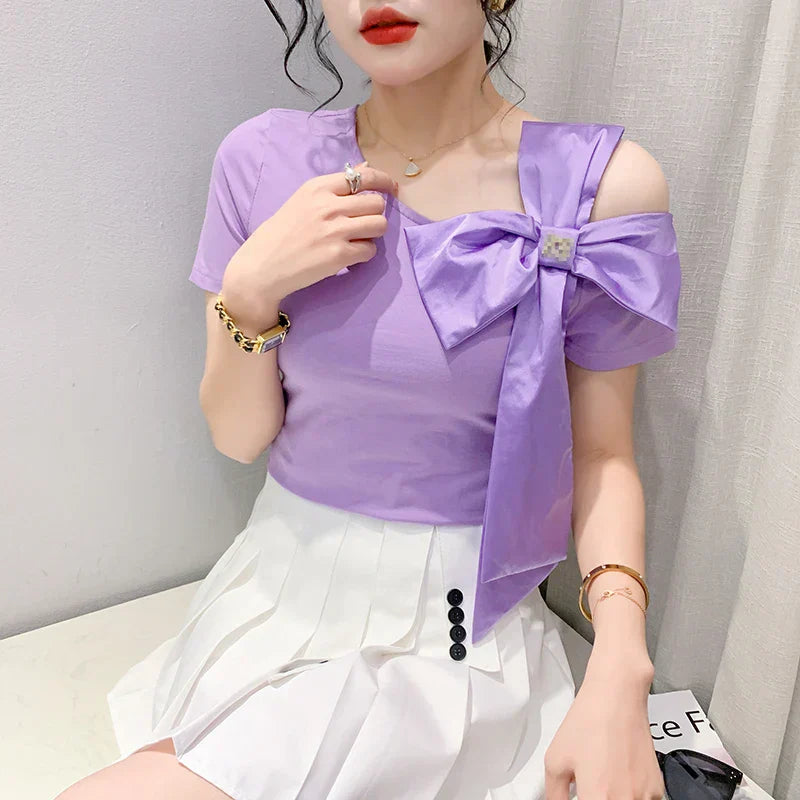 T-shirt in Koreaanse stijl met grote strik