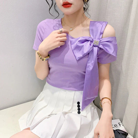 T-shirt in Koreaanse stijl met grote strik
