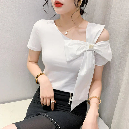 T-shirt in Koreaanse stijl met grote strik