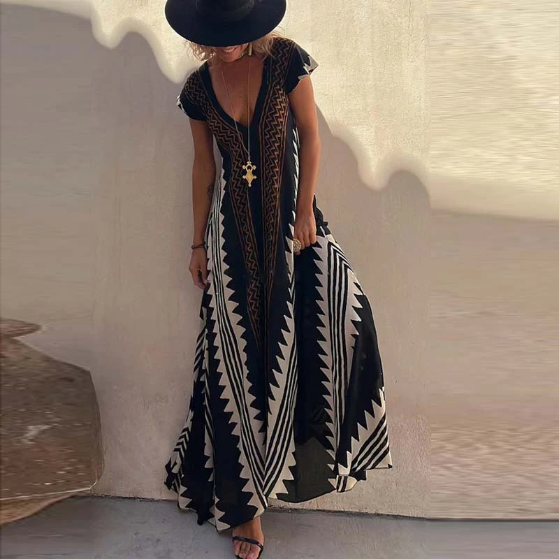 Heidi-Mode | Maxi Strandkleid mit Ethno-Muster