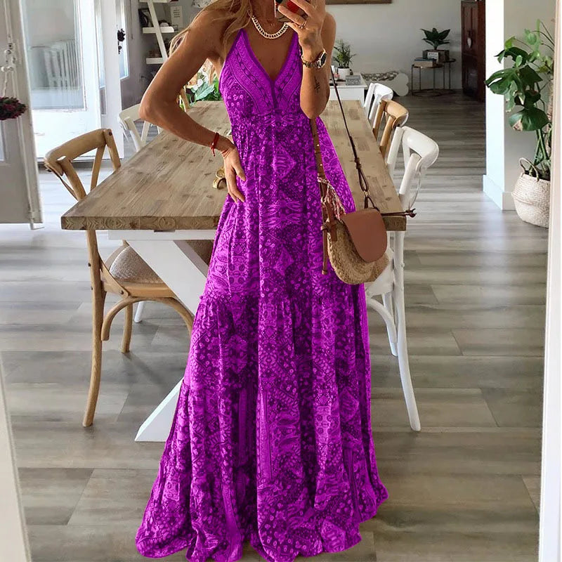Bedrucktes Blumenkleid im Bohemian-Stil mit hoher Taille für Damen