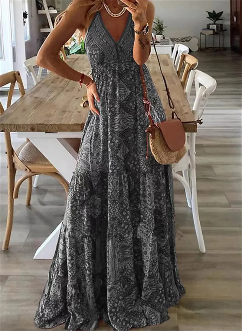 Bedrucktes Blumenkleid im Bohemian-Stil mit hoher Taille für Damen