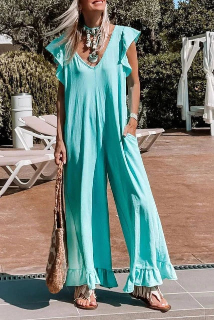 Heidi - Gerüschter Jumpsuit mit weitem Bein