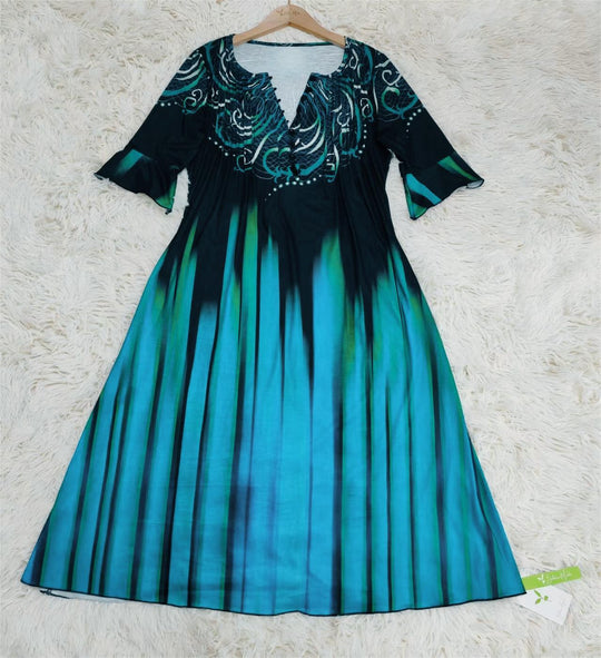 Ribbon Green Ombre Stripe ¾-Ärmel Midikleid