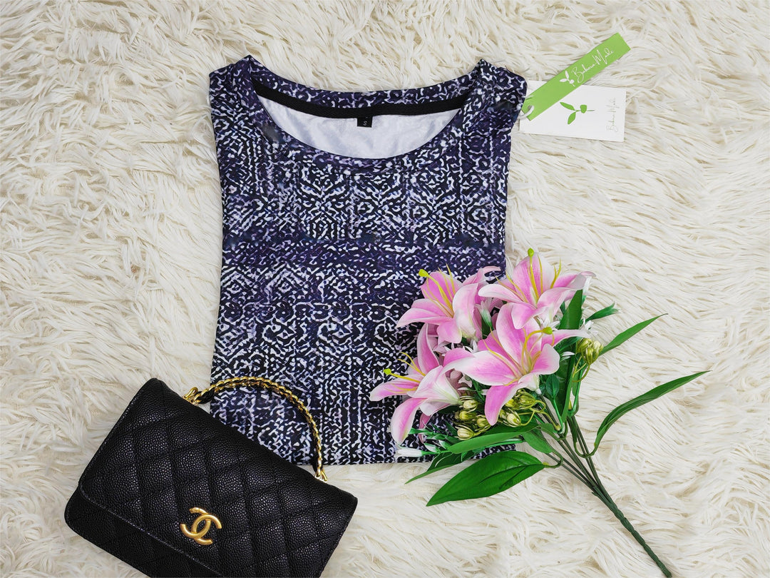 Blau Drip Luxe Print Langarm-Top