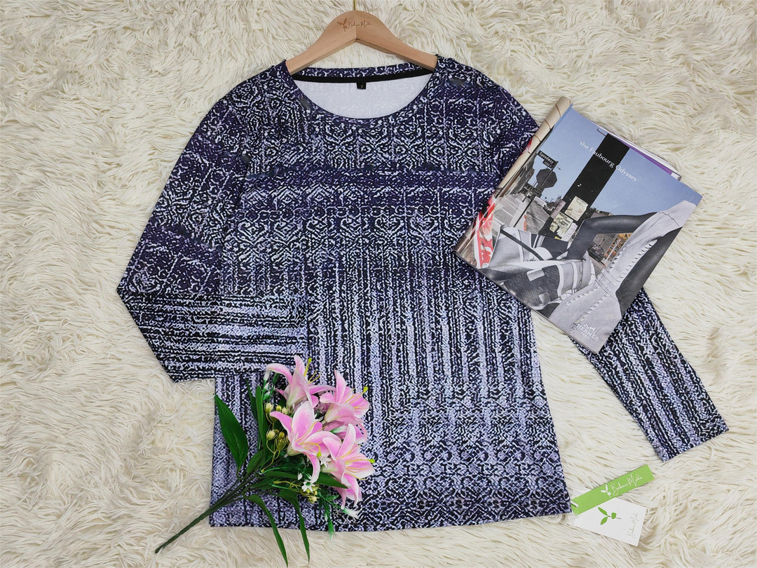 Blau Drip Luxe Print Langarm-Top