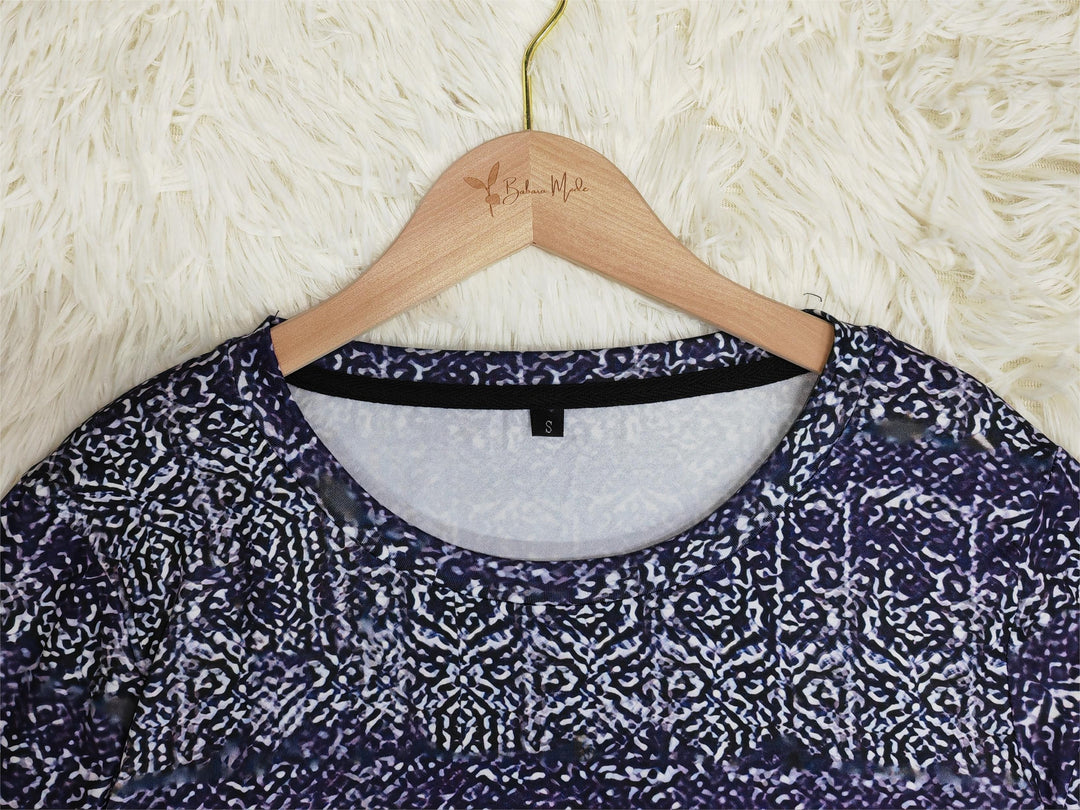 Blau Drip Luxe Print Langarm-Top