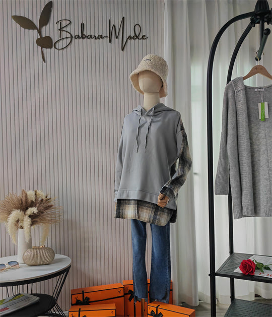 Bequemes Patchwork-Sweatshirt mit langen Ärmeln