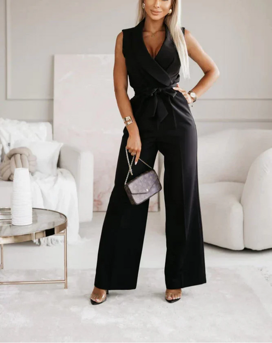 Heidi-Mode | Ärmelloser Wickel mit Weitem Bein Jumpsuit für Frauen