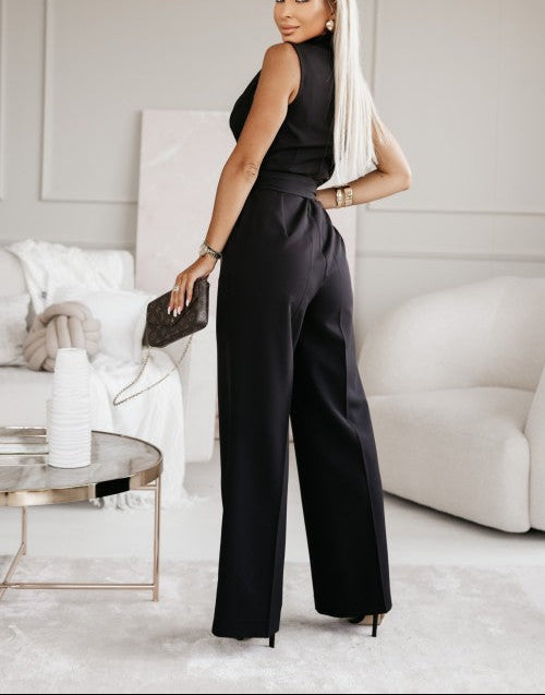 Heidi-Mode | Ärmelloser Wickel mit Weitem Bein Jumpsuit für Frauen