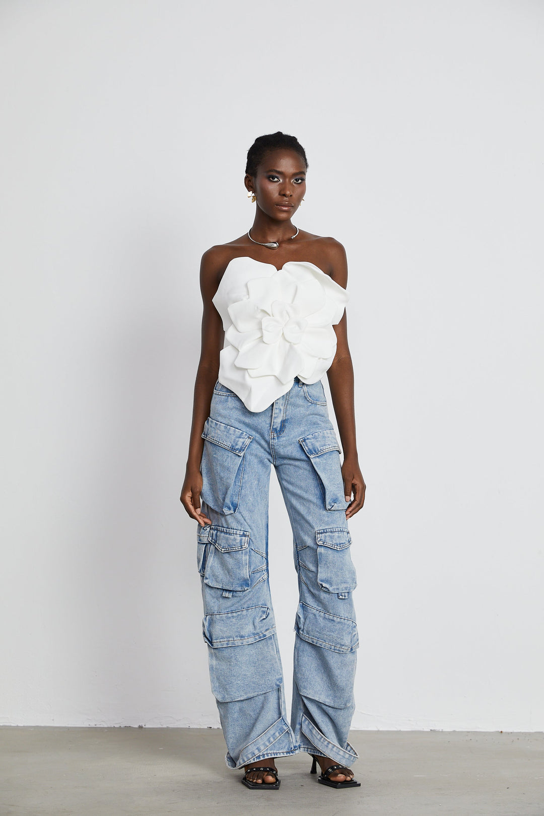 Heidi-Mode | Weiß Blumen Off Shoulder Top
