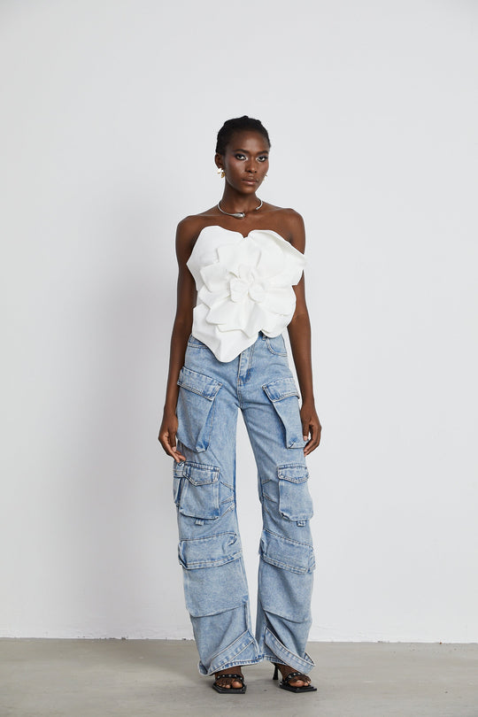 Heidi-Mode | Weiß Blumen Off Shoulder Top