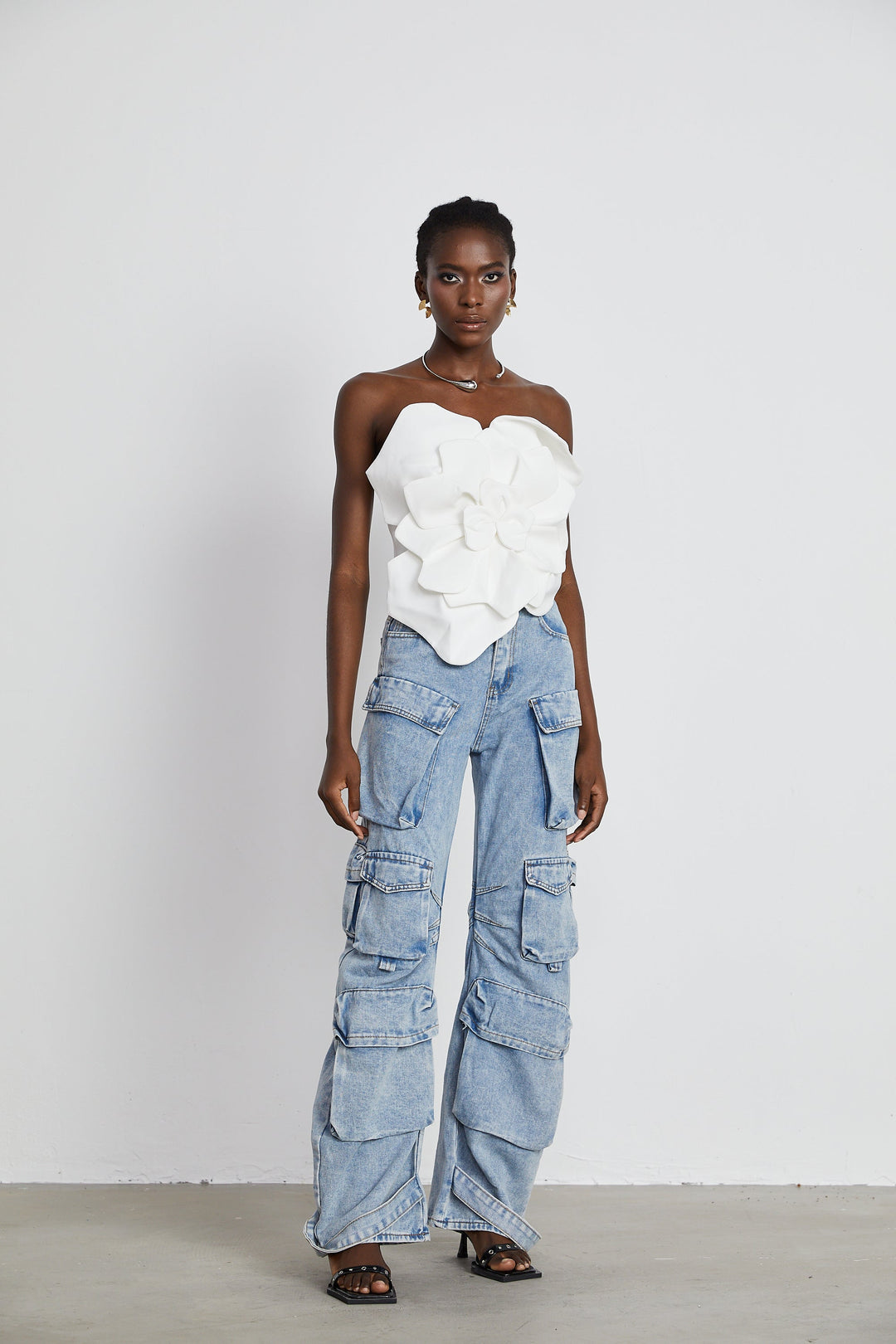 Heidi-Mode | Weiß Blumen Off Shoulder Top