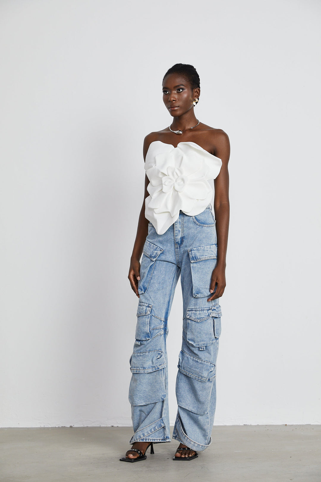 Heidi-Mode | Weiß Blumen Off Shoulder Top