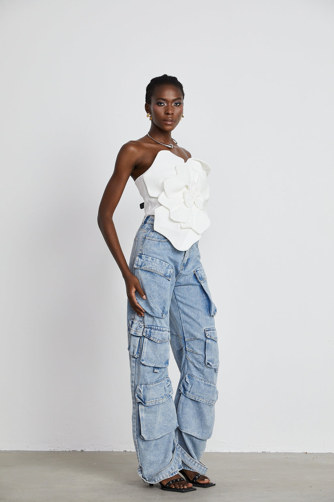 Heidi-Mode | Weiß Blumen Off Shoulder Top