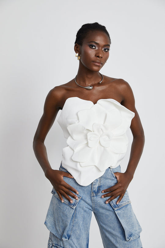 Heidi-Mode | Weiß Blumen Off Shoulder Top