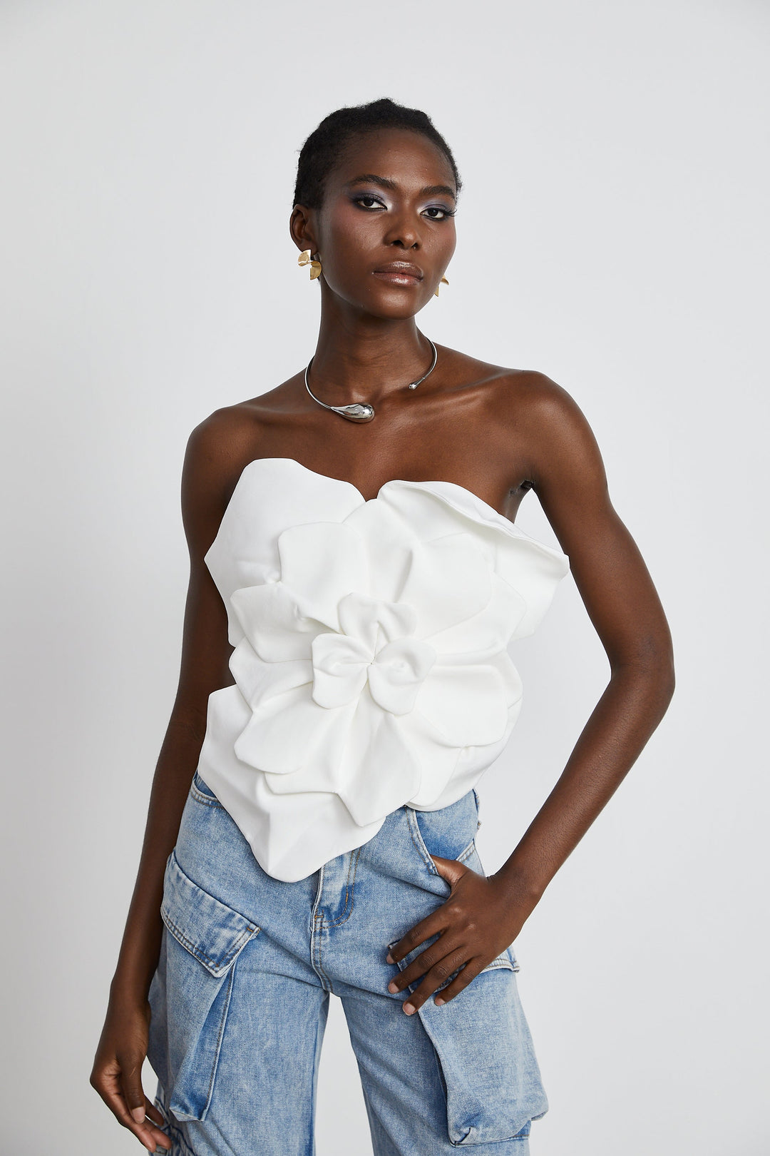 Heidi-Mode | Weiß Blumen Off Shoulder Top