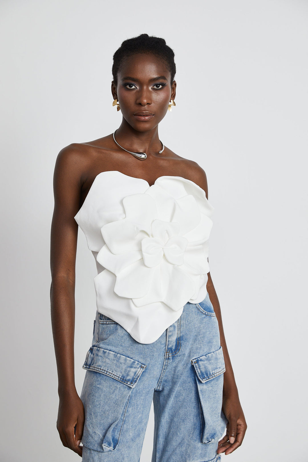 Heidi-Mode | Weiß Blumen Off Shoulder Top