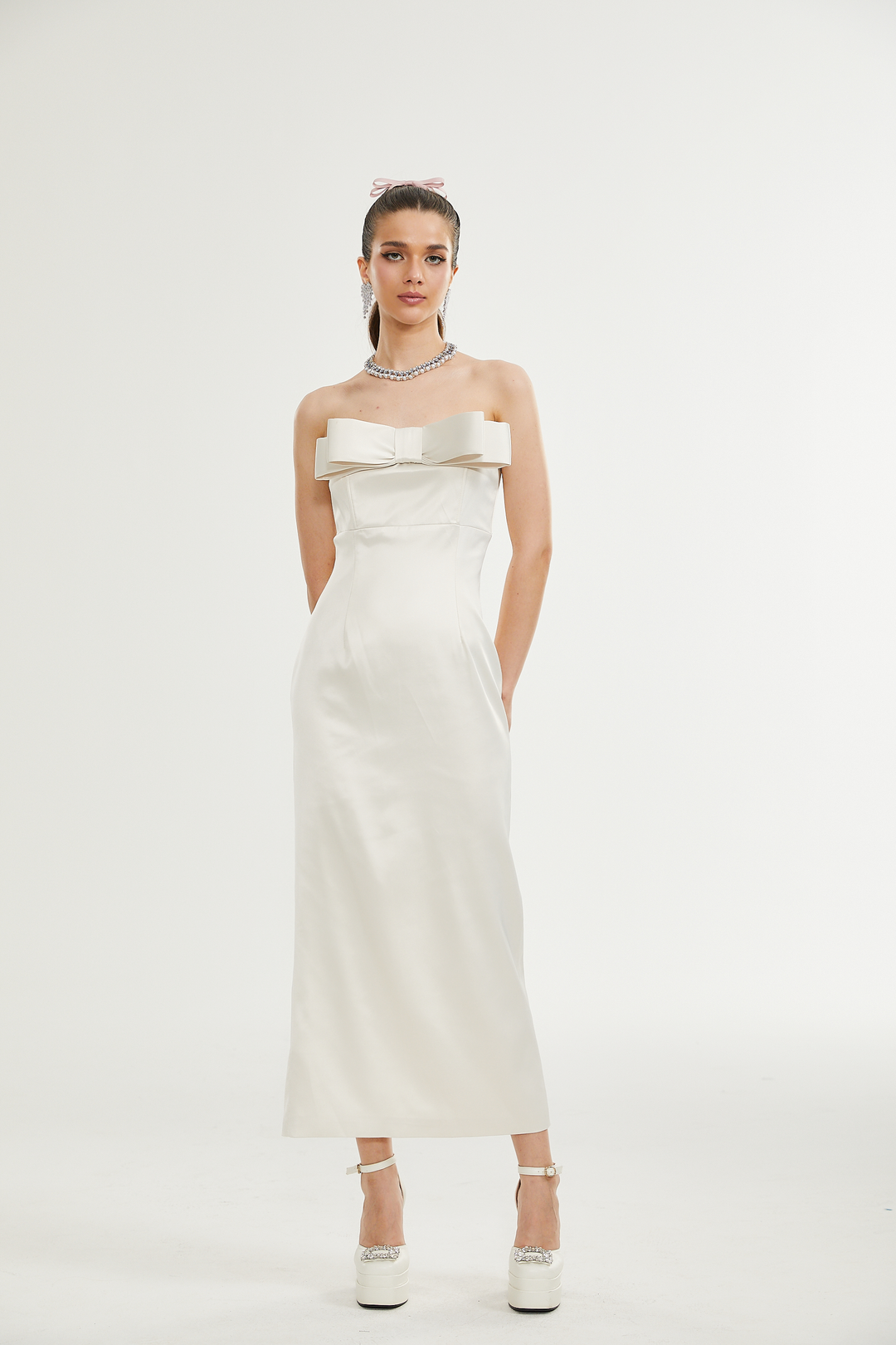 Heidi-Mode | Bogen Detail Off Shoulder Kleid