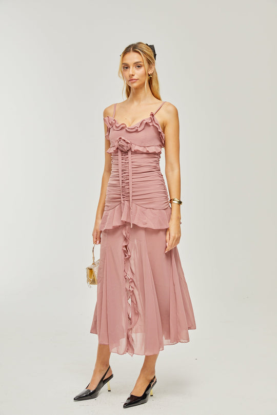 Heidi-Mode | Plissierte Faux Blume Midi Kleid